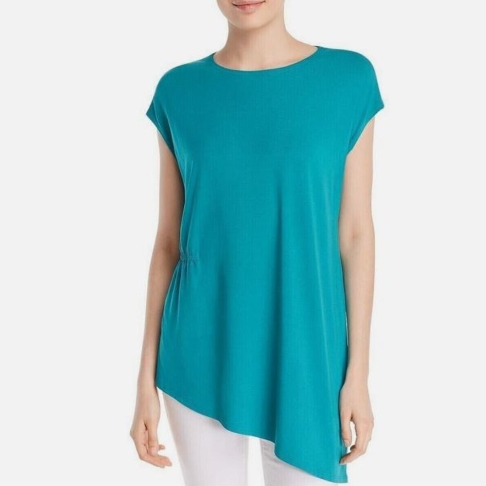 Eileen Fisher Asymmetrical Stretch Jersey Top Turquoise Size 1X